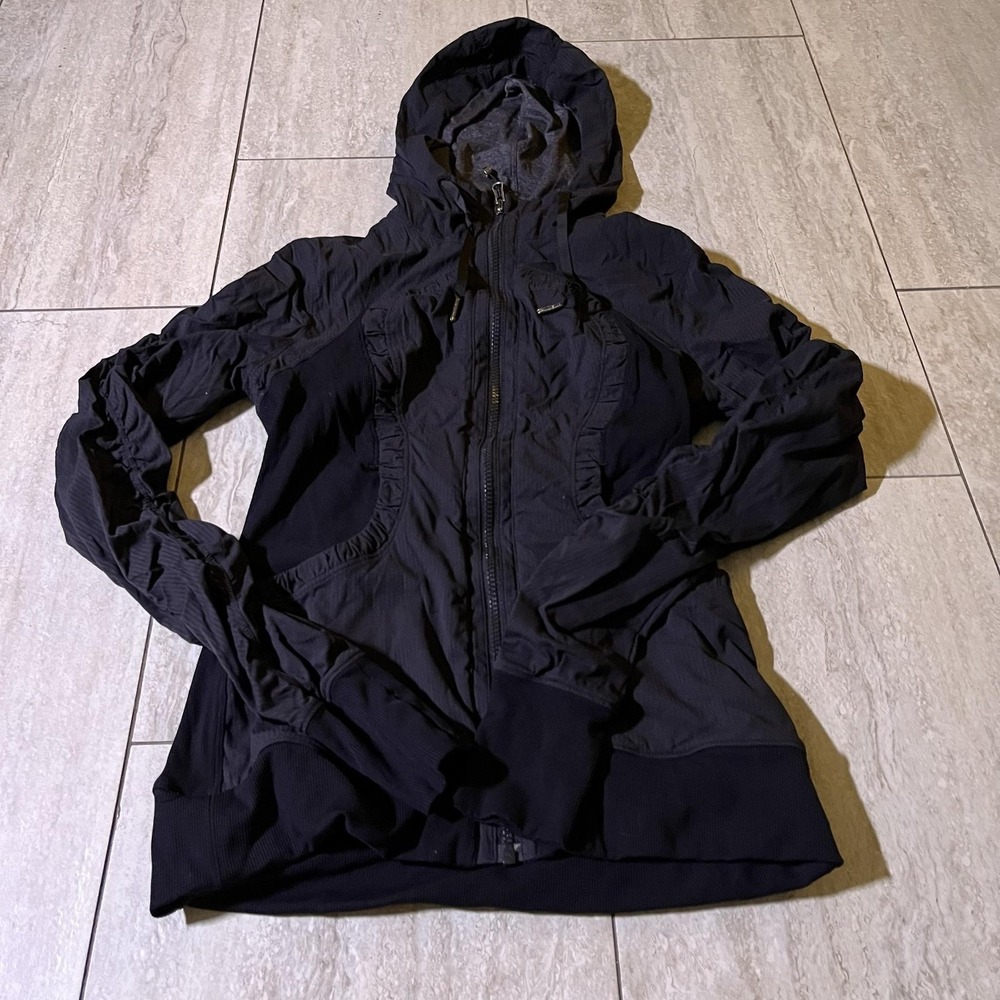 Lululemon Jacket Womens XS/S Black Gray Reversible Hooded Thumbholes Windbreaker